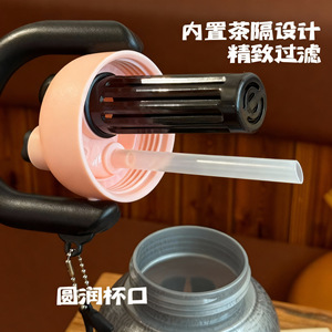 Dual <b>Drink</b> Portable Water Pitcher Large Capacity <b>Plastic</b> <b>Cup</b> With Tea Strainer Travel Use Cartoon Pattern - Product Image 4