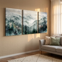 Lot de 3 tableaux muraux en bois avec motifs paysages de montagne et forêt, style Art Déco, prêts à accrocher, pour la décoration intérieure
