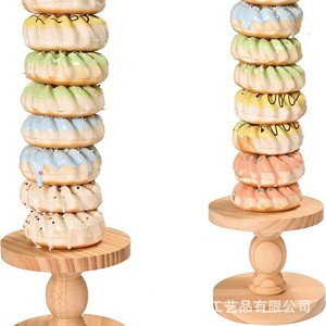 Estante de madera para donuts, soporte de exhibición de madera maciza para postres, torre de pasteles, organizador de escritorio de estilo moderno - Product Image 3
