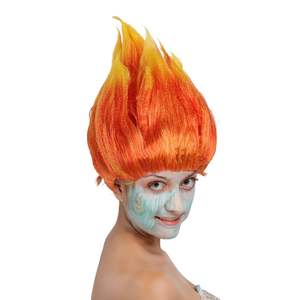 Anxin disfraz Cosplay Halloween naranja y amarillo <span class=keywords><strong>Troll</strong></span> llama fuego Goku Cosplay peluca - Product Image 3