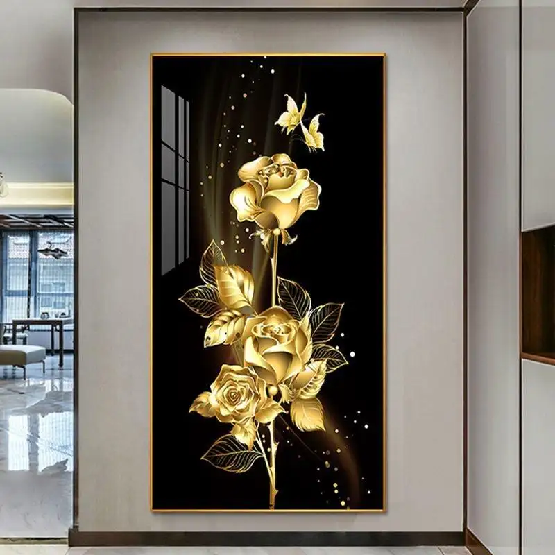 Caldo nordico dorato astratto fiore della parete immagine stampa di arte moderna soggiorno murale porcellana di cristallo decorazione di arte della parete pittura