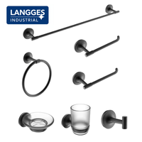 Support mural haut de gamme en zinc noir pour gobelets et brosses à dents avec verre dépoli amovible – Accessoire de salle de bain
