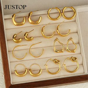 JUSTOP Spot Portfolio Ensemble de boucles d'oreilles en acier inoxydable résistant à l'eau, créoles épaisses plaquées or 18 carats, motif nœud, bijoux de mode tendance, inaltérables - Product Image 3