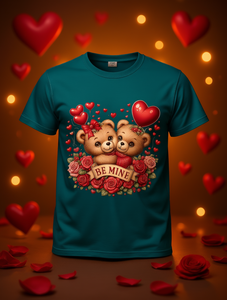 T-shirt da donna a maniche corte con stampa orsetto e cuore, stile romantico e carino, in cotone jersey, girocollo, vestibilità regular, per San Valentino - Product Image 2