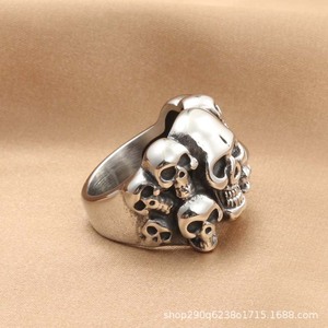 Men's Titanium Steel <b>Skull</b> <b>Ring</b> Retro Punk Skeleton Design Silver Color Gift Jewelry - Product Image 3