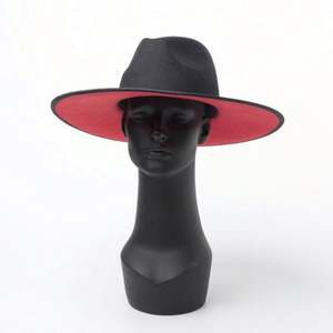 Sombreros de Moda de Dos Tonos para Hombre y Mujer, Ala Ancha de 11 cm, Base Roja, 100% Lana, Estilo Fedora - Product Image 2