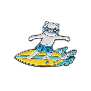 Surfen Brosche Tier Metall Abzeichen Pin Kitty Shiba Inu Coole Corsage Zubehör Sommer dekorationen