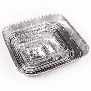 ZB41Hot Durable Square Custom Food Grade Takeaway Silver Fast Food Food Packaging Container Restaurant Aluminum Foil Disposable