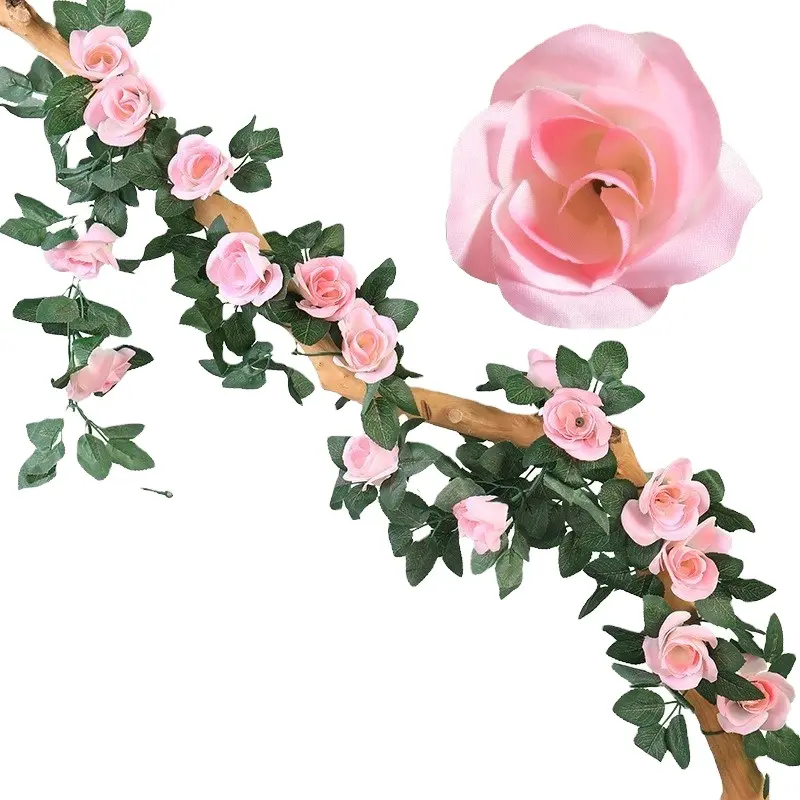 9ft rosas, 2.3m artificiais rosa flor de videira rosa flor de videira rosa rattan decoração macia floral paisagem parede
