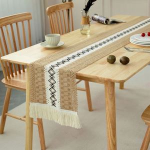 Camino de mesa de macramé hueco de 12x72 pulgadas, de lino y algodón con patrón impreso, para decoración del hogar - Product Image 1