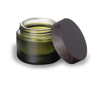Ensemble d'emballages cosmétiques en verre vert foncé mat avec couvercle en bois, flacon pompe vide pour lotion, pot de crème pour le visage, personnalisable avec logo