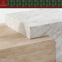 Table basse rectangulaire en travertin Bianco Carrara GOLDKING avec socle modulaire en marbre pour salon, centre de séjour moderne