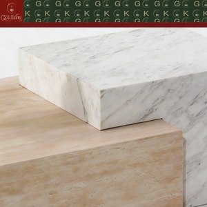Tavolino da Caffè Rettangolare GOLDKING in Travertino Bianco <span class=keywords><strong>Carrara</strong></span> con Base Modulare in Marmo per Soggiorno, Salotto Moderno - Product Image 5