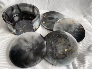 Round Resin <b>Coaster</b> <b>Set</b> of 4 Waterproof Drink <b>Coasters</b> Decorative Table Mats for Wedding Holiday Gift - Product Image 3
