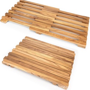 Tapis antidérapant en bois pour salle de bain, tapis de bain rétractable carré en bambou pour baignoire, idéal pour l'export. - Product Image 2