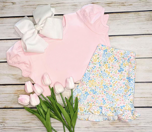 GSSO3665 Conjunto de ropa de verano para niña pequeña, color rosa, estampado sólido, conjunto de ropa infantil de manga corta para niña - Product Image 1