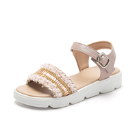 Sandales pour filles à talon haut et semelle épaisse en tweed rose avec fermeture auto-agrippante à la cheville, chaussures décontractées d'été pour tout-petits, idéales pour les fêtes et les activités de plein air