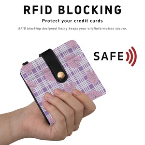 Hawaiian Purple Palaka/Kalo Print RFID Anti-Theft Leather Zipper Clutch Portable Coin Purse Custom Logo Credit Card Holder - Product Image 4