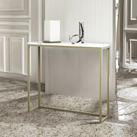 Table console moderne de luxe avec dessus en marbre blanc et pieds en fer doré, conçue pour l'entrée, le salon ou l'hôtel, style bois