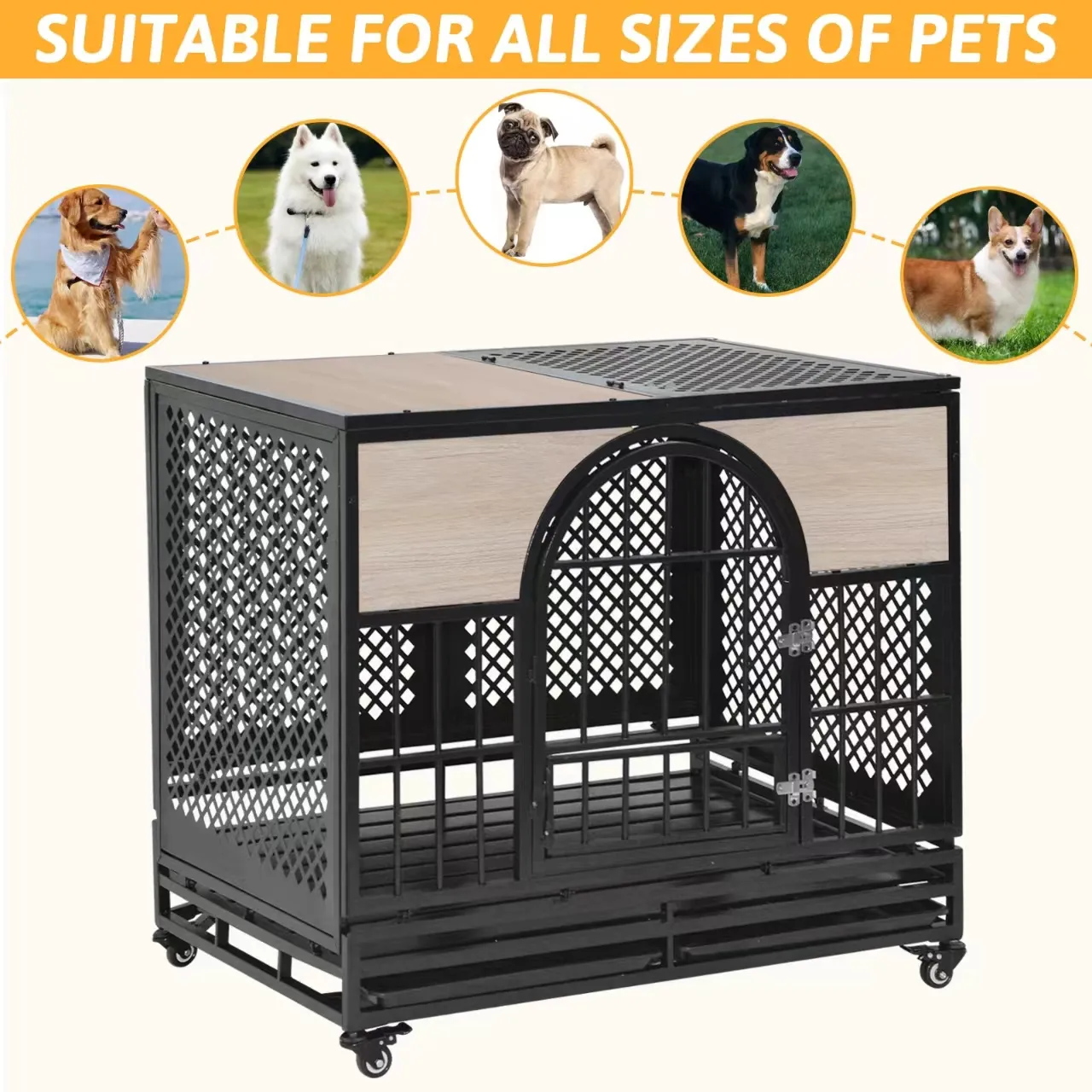 Best Price Movable Luxury Wooded Metal Dog Foldable Crate High Anxiety Dog Crate for Large Animals