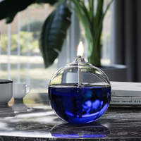 Petit Globe de verre soufflé à la main lampe à huile ballon de verre rond décoratif lampe à bougie d'huile avec lampe de Table en osier