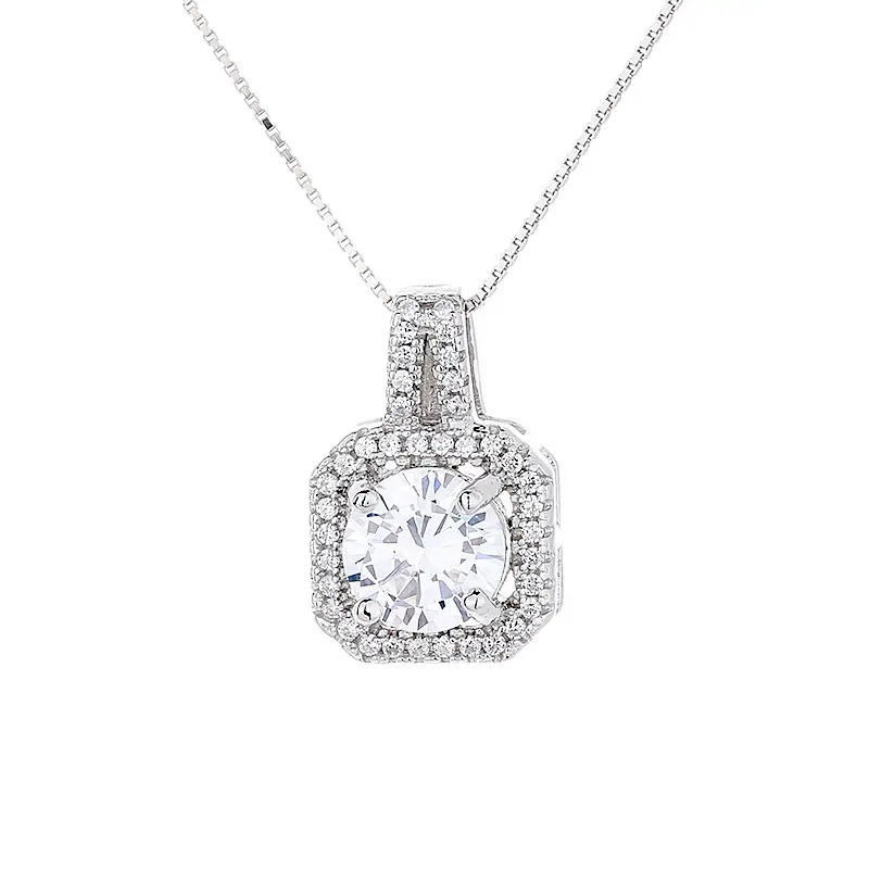 Vente en gros de collier pendentif en moissanite à la mode collier délicat en argent S925 carré artificiel tout en diamant CZ pour les femmes