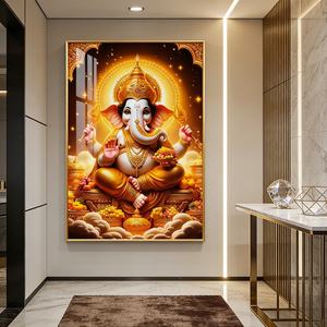 Pintura Decorativa de Pared de Porcelana de Cristal para Sala de Estar Moderna, Estatua Dorada de Elefante con LED, Personalizada al por Mayor - Product Image 5
