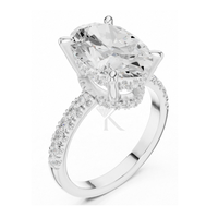 Anillo de Compromiso y Boda de Oro Sólido de 14K con Diamante Cultivado en Laboratorio, Corte Ovalado, Certificado IGI E VVS2, Doble Halo Oculto, Pavé, Unisex