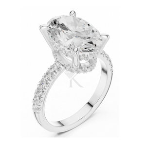 Anillo de compromiso de corte ovalado en oro amarillo con doble halo oculto de diamantes, anillo de promesa con pavé, elegante joyería nupcial, regalo para mujer - Product Image 4