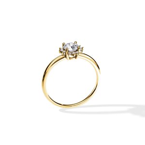 Anillo de compromiso de moissanita de copo de nieve Halo personalizado en oro amarillo para bodas y fiestas, joyería fina de lujo - Product Image 2