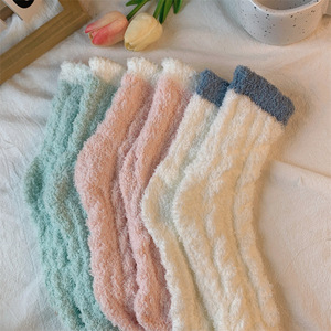 Coral Fleece Women <b>Socks</b> Thick Cotton Lined Warm Home <b>Sleep</b> Floor <b>Socks</b> Autumn Winter Pink Blue Green White Gray - Product Image 1