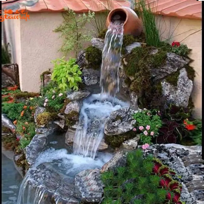 2022 New Outdoor Wasser fontänen Wasserfälle künstliche Glasfaser Garten Rock Wasserfall Dekoration