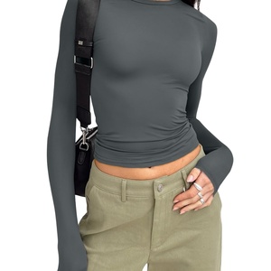 Camisetas de Mujer a la Moda, Camiseta de Manga Larga para Mujer, Tops Cortos Básicos, Ajustados, Bonitos, Ropa de Otoño e Invierno para Chicas - Product Image 2
