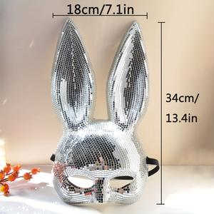 Masker kostum kelinci berkilau lucu masker hewan sutra Pvc dan cermin disko untuk Aksesori Halloween seksi anak-anak - Product Image 5