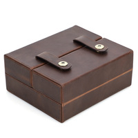 Boîte à cigares vintage en cuir véritable de style américain, motif Crazy Horse givré, avec boucle carrée, couvercle rabattable, humidor portable