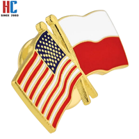 Drapeau d'amitié moderne USA-Pologne en métal émaillé argenté, fabriqué sur mesure par une usine avec 20 ans d'expérience, idéal pour les cadeaux artisanaux