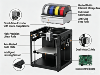 QIDI Q2 Combo Printer 3D Multi-Warna 65 ℃   Ruang Berpemanas 370 ℃   Hotend CoreXY 600mm/s Pencetakan Cepat 270*270*256mm