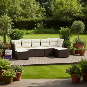 Ensemble de canapés modulaires de jardin en rotin brun, 7 places, avec coussins, mobilier de patio extérieur, design contemporain - Product Image 2