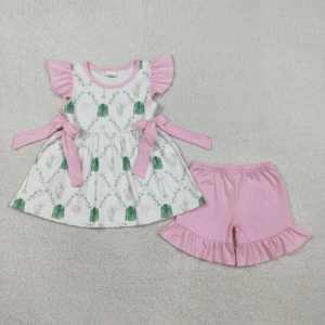 GLP3168 RTS Ensemble décontracté à manches longues pour petite fille, imprimé fleurs vertes, fermeture éclair, tenue pour enfants, vente en gros, toutes saisons - Product Image 5