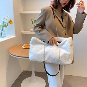 Bolso de mano de felpa con patrón de leopardo y cebra de vaca <span class=keywords><strong>2021</strong></span> para mujer, suave y esponjoso Bolso grande, cadena de piel, bandolera, correa de hombro, cremallera informal - Product Image 4