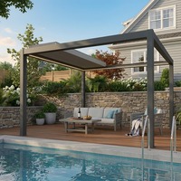 Pérgola con Techo de Lamas Ajustables Anyhoo, Resistente al Sol, Impermeable, Marco de Aluminio, Perfil Exterior con Recubrimiento en Polvo, Resistente al Viento, Duradera, con LED