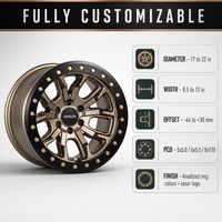 Jantes Beadlock Forgées Or Satiné 17-22 Pouces 6061-T6, Jantes Tout-Terrain Simulées 5x5.0 6x5.5 pour Jeep Tacoma Bronco Ram 1500