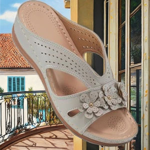 Femmes été mode tendance bout ouvert pour pantoufles élégant PU matériel pente talon grande taille extérieur dernières sandales pour dames - Product Image 5