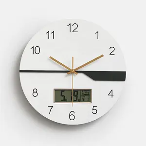 WOZOOM 12英寸30厘米静音现代数字液晶显示时钟豪华定制木制挂钟，带框架日期和销售日期