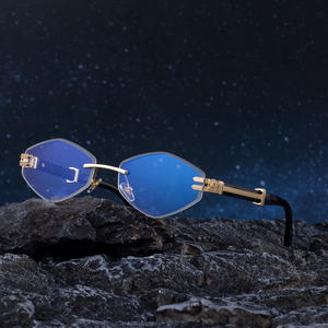 Lunettes de soleil sans monture en forme de diamant pour hommes, protection UV400, verres PC, couleur noire, lunettes de conduite haut de gamme, style transfrontalier - Product Image 2