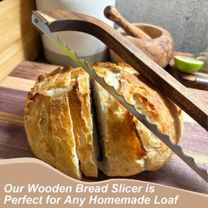 Cuchillos de pan con lazo casero, hoja afilada de acero inoxidable, corte uniforme, rebanador de pan, Baguettes, mango de madera, <span class=keywords><strong>cuchillo</strong></span> para pan de masa fermentada - Product Image 4