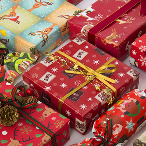 Papier cadeau de Noël rouge et vert, motif dessin animé, pour emballage artisanal de fêtes 7552 - Product Image 2