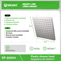 Kepala Pancuran SOLVEX 8" Persegi Berbahan ABS & Baja Tahan Karat 20*20cm 415g Set Kepala Pancuran Terlaris Model Top-mounted dengan Filter