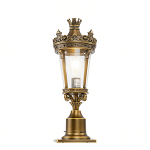 Lanterne vintage à poteau de 22 pouces, abat-jour en verre transparent imperméable, base en métal antique doré-aluminium, éclairage décoratif extérieur - Product Image 1