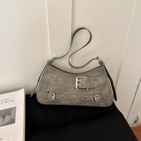 Sac à bandoulière élégant et polyvalent en PU style motard vintage, design de niche en polyester, tendance printemps